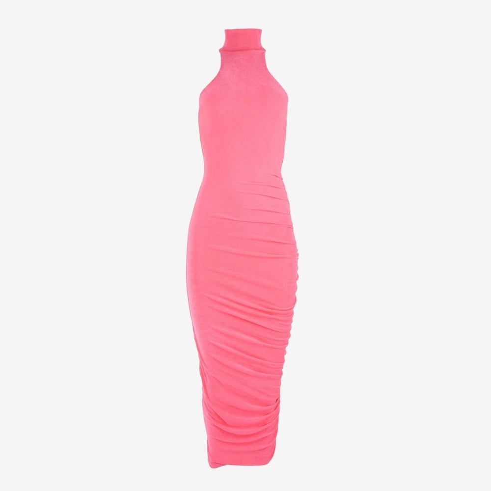SEROYA Neon Pink Delta Turtleneck Dress NEW - Picture 5 of 9